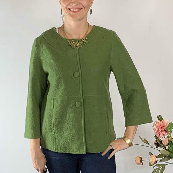 Harvé Bernard Green Wool Coat Small - Picture 3 of 7